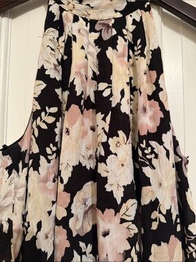 Floral A-Line Black, Cream & Pink Halter Top
